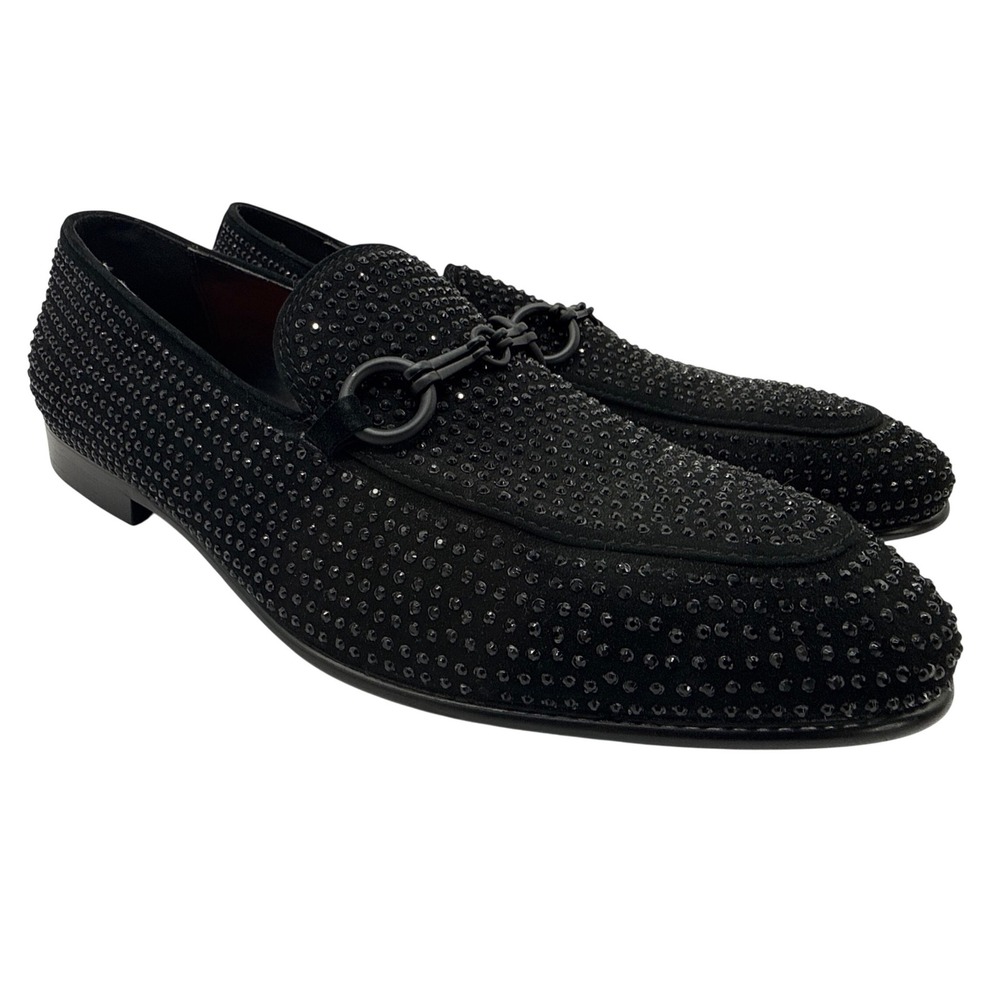 Tallia Mens Black Rhinestone Horsebit Loafers Dress Shoes Size 10.5 Sparkling